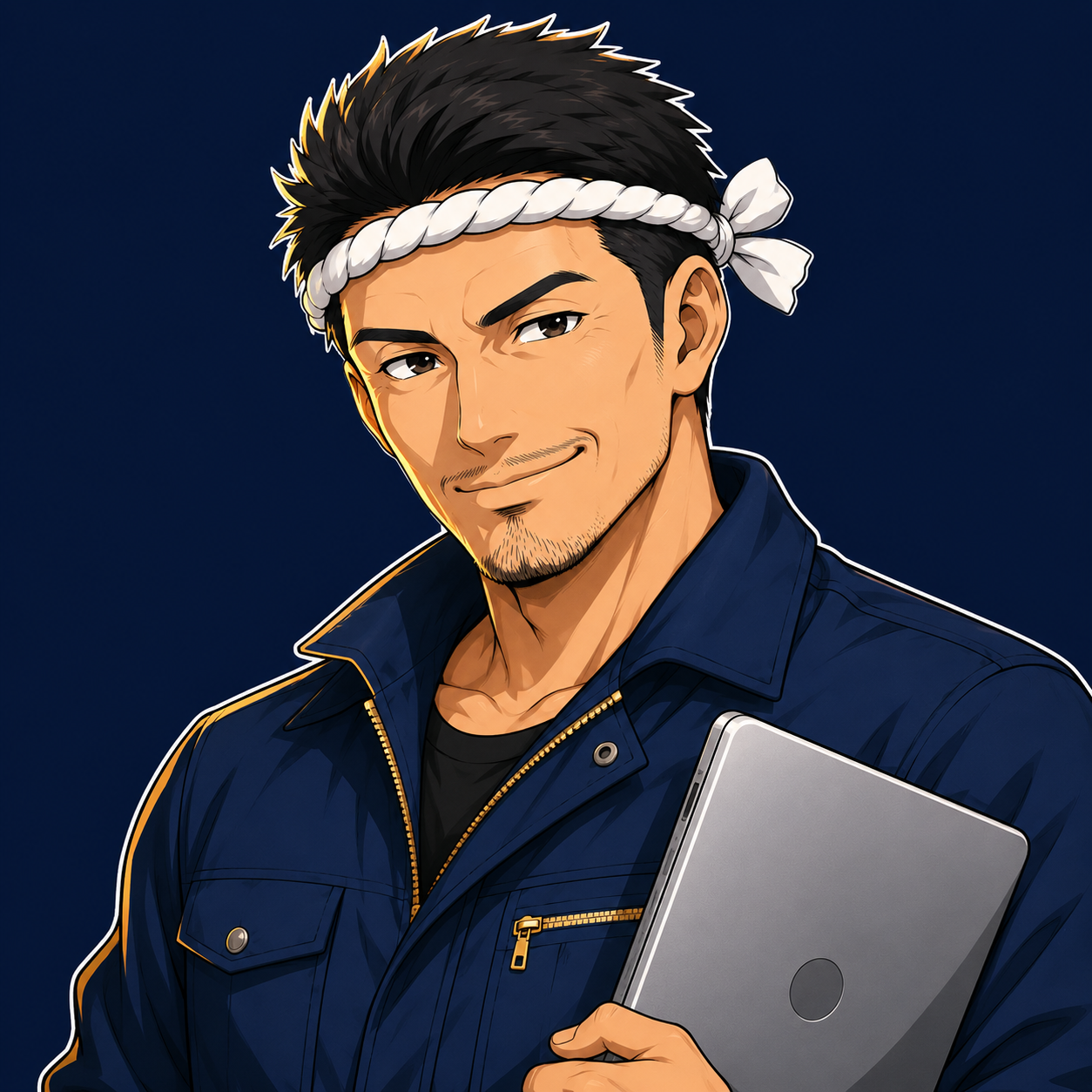 ねじり鉢巻をした元大工のキャラクター
