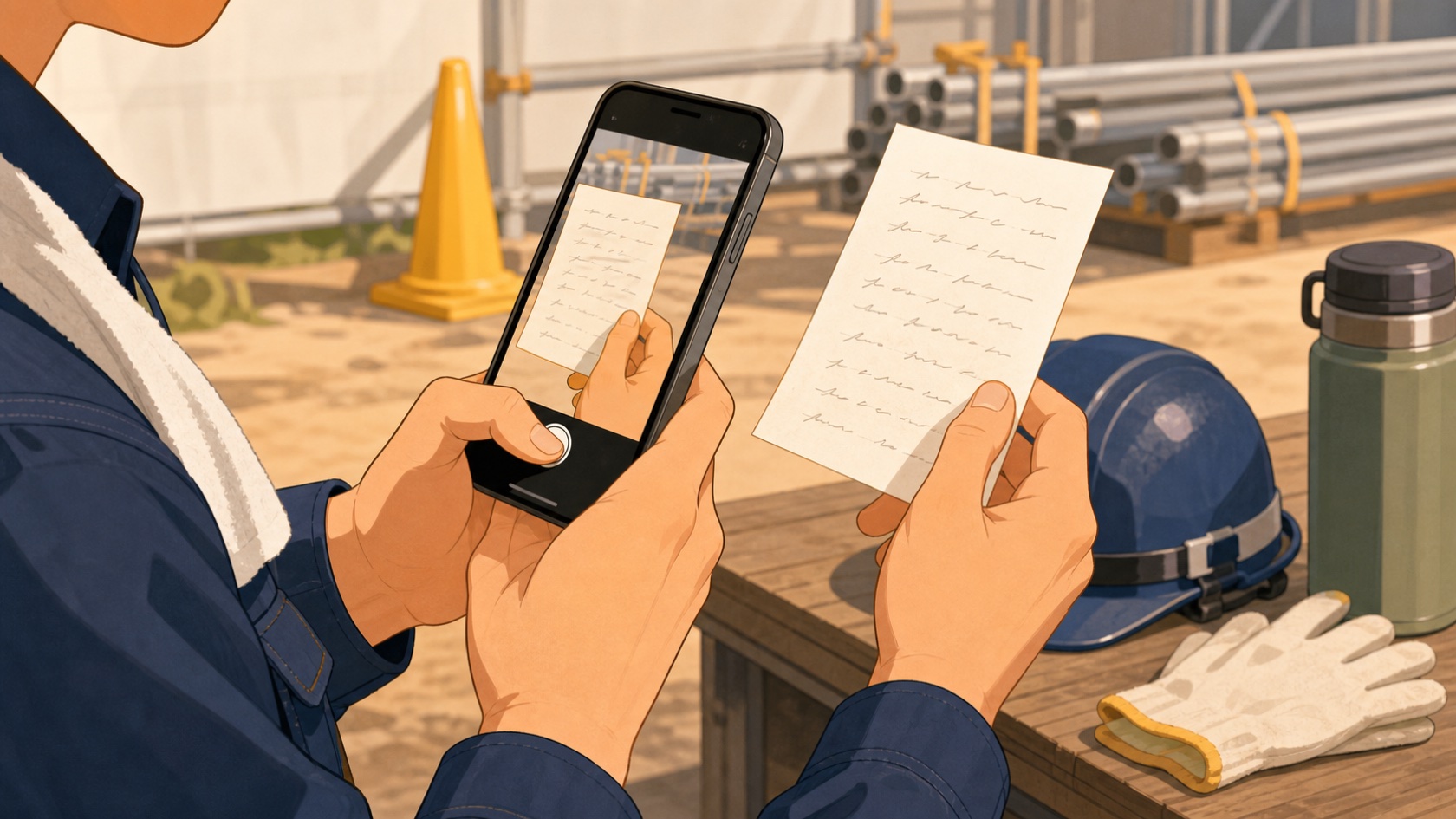 手書きメモをスマホで撮って送る——現場のいつものやり取り